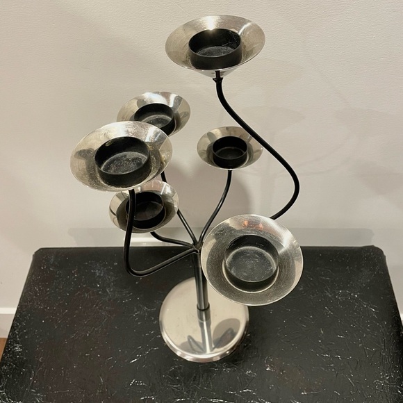 Aristo Denmark 6 Tealight Candle -Stainless Steel & Black Metal- 19” Candelabra - Picture 5 of 8